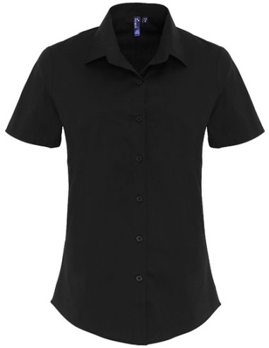 P-PR346-Womens Stretch Fit Poplin Short Sleeve Cotton Shirt